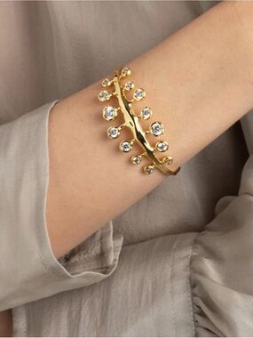 NEW Alexis Bittar Asterales Modernist Cuff Bracelet 14K g.p. Clear AU21